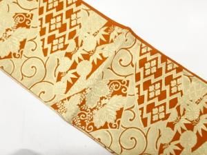 アンティーク　地紙に桐・笹・古典柄織り出し袋帯（着用可）